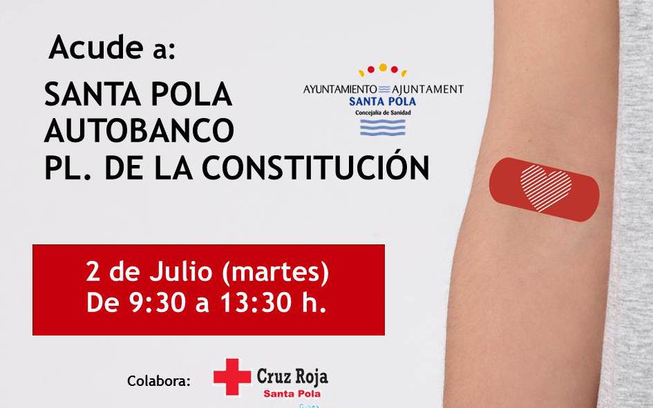 (Castellano) El 2 de julio Santa Pola recibe el autobanco de donación de sangre, situado en la Plaza de la Constitución