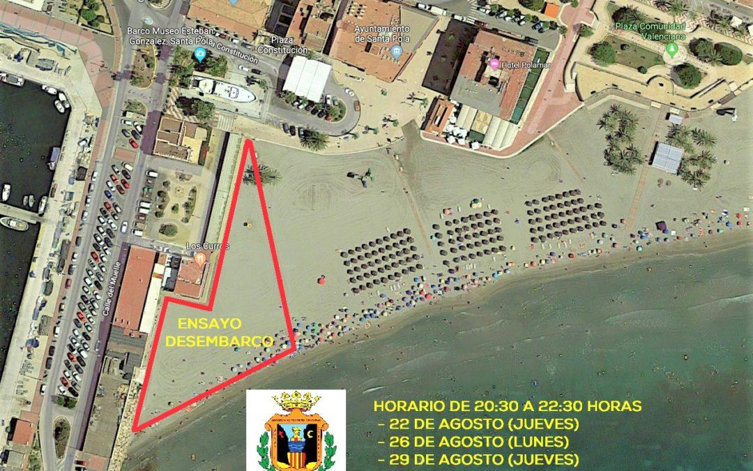 Ensayos «Asalto Moro» días 22, 26 y 29 agosto en Playa Levante